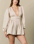 Cotton Plunge Neck Jumpsuit Beige