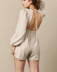 Cotton Plunge Neck Jumpsuit Beige