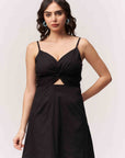Cotton Midriff Cutout Mini Dress - Black