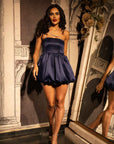 Blue Satin Bubble Mini Dress