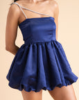Blue Satin Bubble Mini Dress