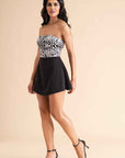 Strapless Sequin & Satin Mini Dress