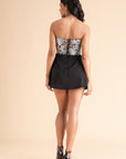 Strapless Sequin & Satin Mini Dress