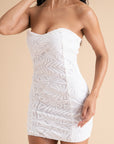 Sequin Strapless Mini Dress In White