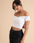 Ribbed Cotton Ruffle Top