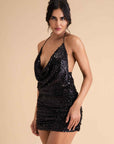 Shimmer Plunge Mini Dress