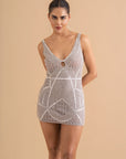Silver Lattice Embellished Mini Dress