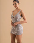Silver Lattice Embellished Mini Dress