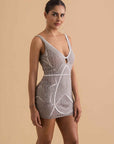 Silver Lattice Embellished Mini Dress