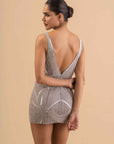 Silver Lattice Embellished Mini Dress