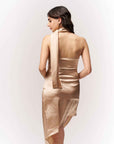 Offshoulder Satin Scarf Dress - Brown