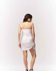 Satin Ruched White Bodycon