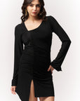 Long sleeve Asymmetrical Neckline Bodycon