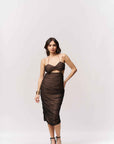 Ruched Nude & Black Knee Length Bodycon