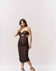 Ruched Nude & Black Knee Length Bodycon