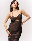 Ruched Nude & Black Knee Length Bodycon