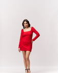 Ruched Red Mini Dress