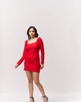 Ruched Red Mini Dress