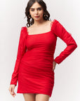 Ruched Red Mini Dress