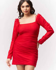 Ruched Red Mini Dress