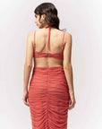 Ruched Coral Knee Length Bodycon