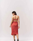 Ruched Coral Knee Length Bodycon