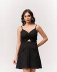 Cotton Midriff Cutout Mini Dress - Black