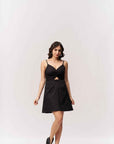 Cotton Midriff Cutout Mini Dress - Black