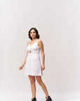 Cotton Midriff Cutout Mini Dress - White