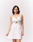 Cotton Midriff Cutout Mini Dress - White