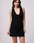 Backless Plunge Neck Black Mini Dress