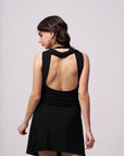 Backless Plunge Neck Black Mini Dress