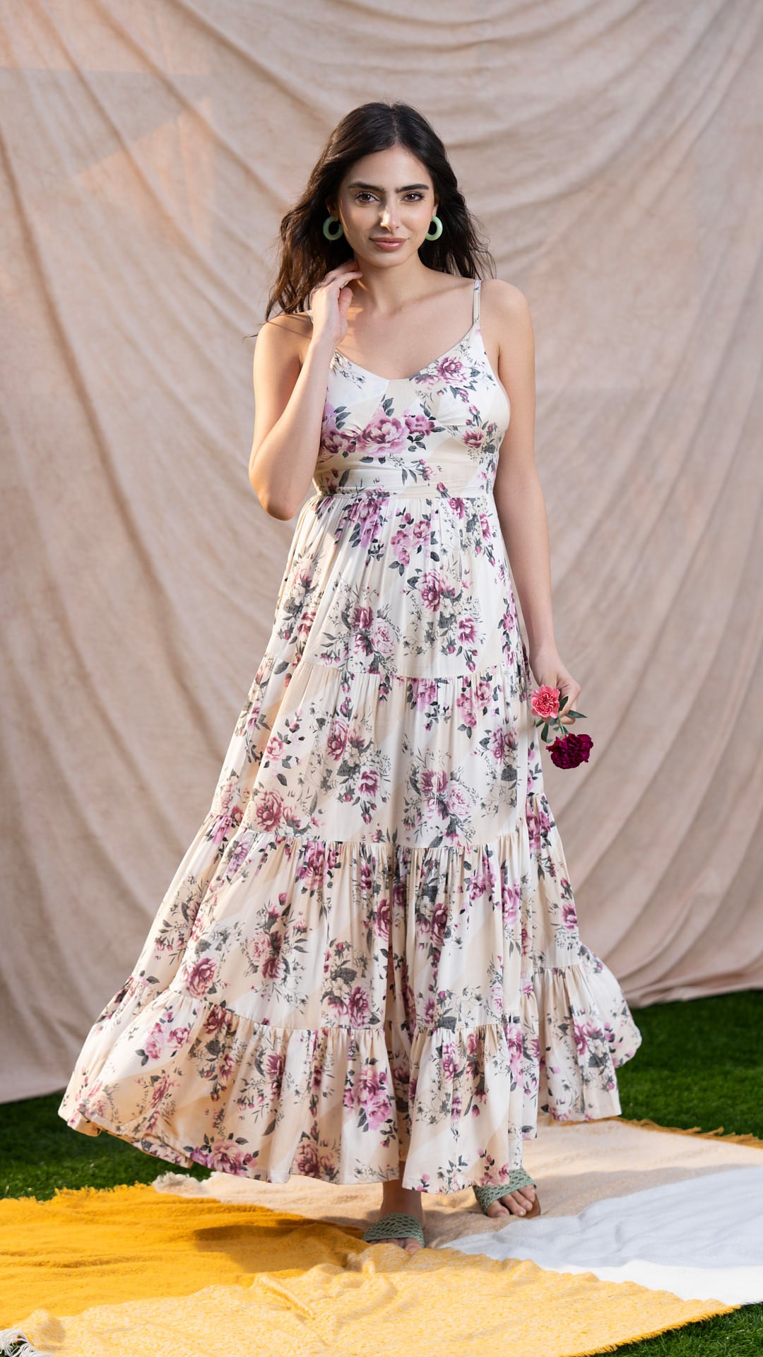 Printed Tiered Floor Length Dress