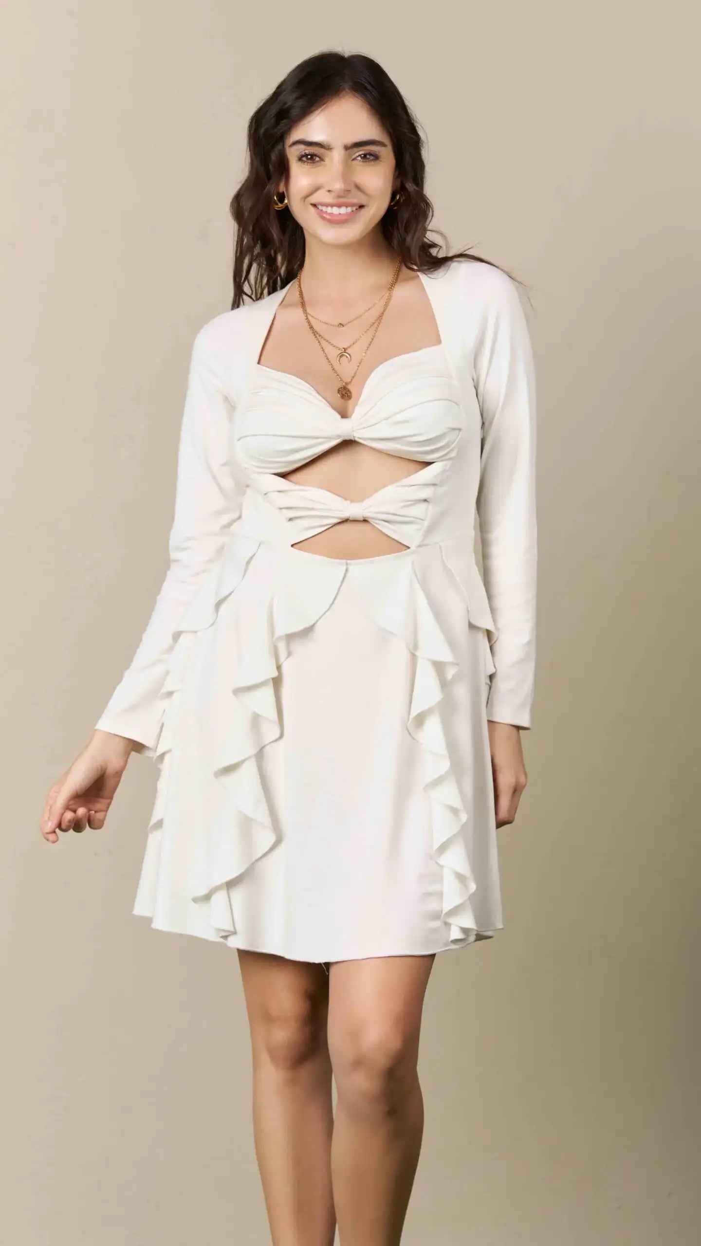 Bows 'n' Frills Flare Dress Almost White