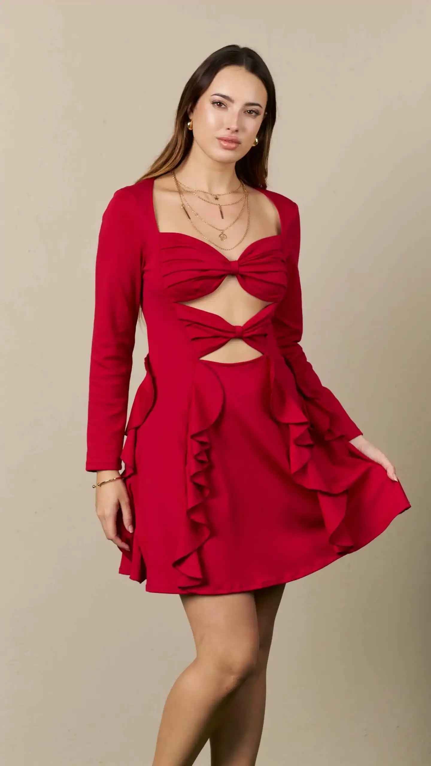 Bows 'n' Frills Flare Dress Red