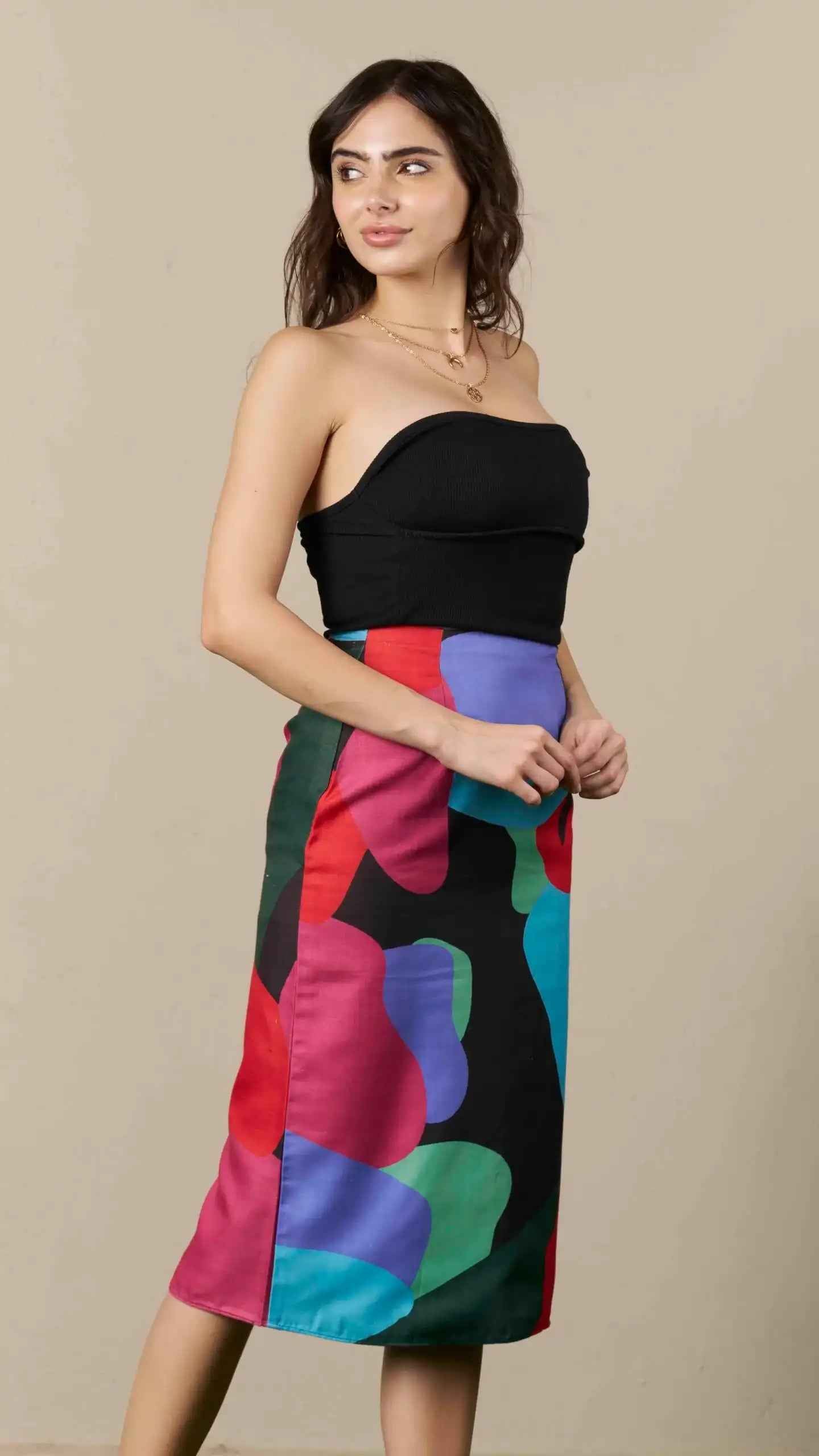 Abstract Print Midi-Length Pencil Skirt