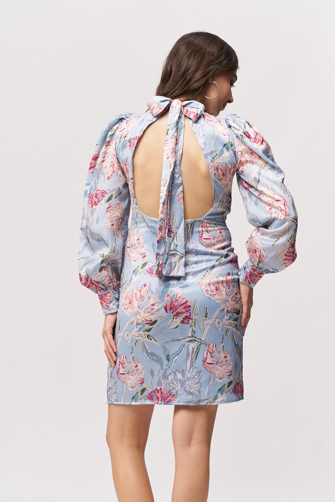 Pastel Floral Print Puff-Sleeve Mini Dress
