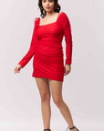 Ruched Red Mini Dress
