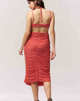 Ruched Coral Knee Length Bodycon