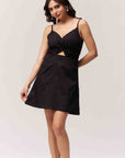 Cotton Midriff Cutout Mini Dress - Black