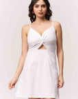 Cotton Midriff Cutout Mini Dress - White