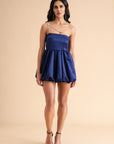 Blue Satin Bubble Mini Dress