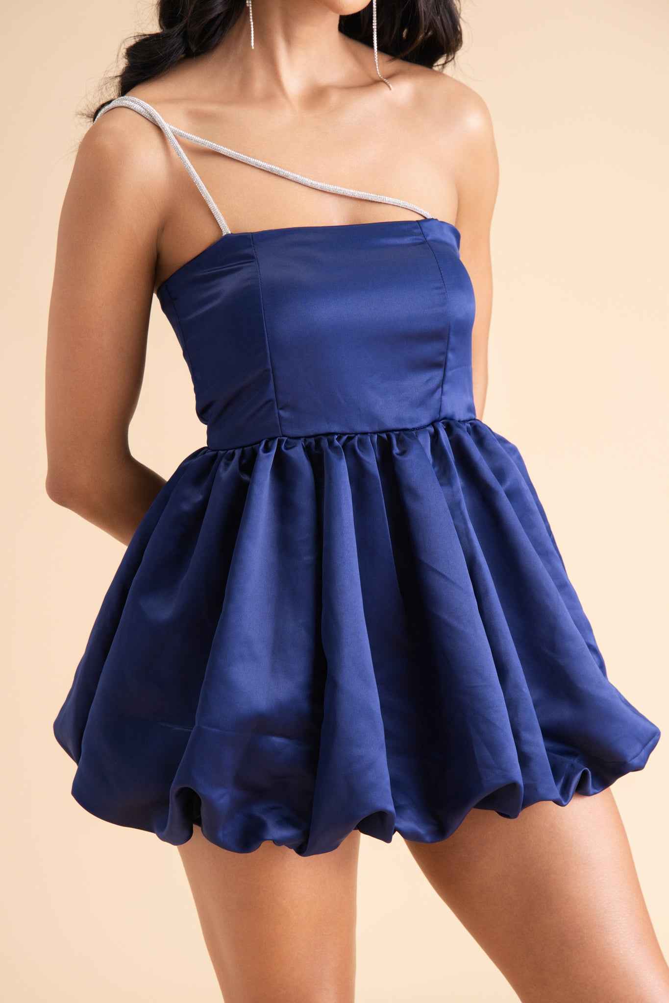 blue satin short dress Blue Satin Bubble Mini Dress – drippinhot
