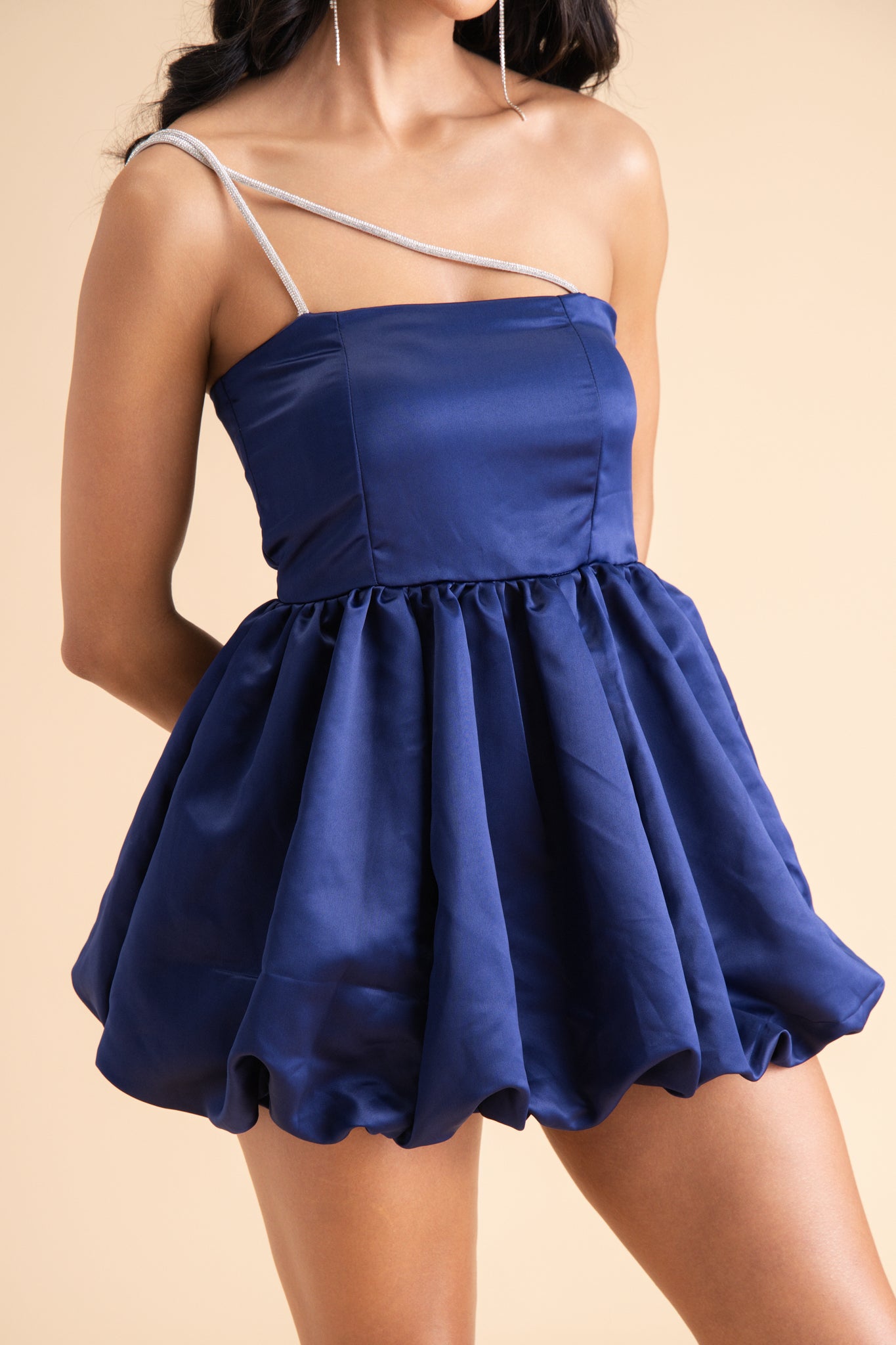 Blue Satin Bubble Mini Dress