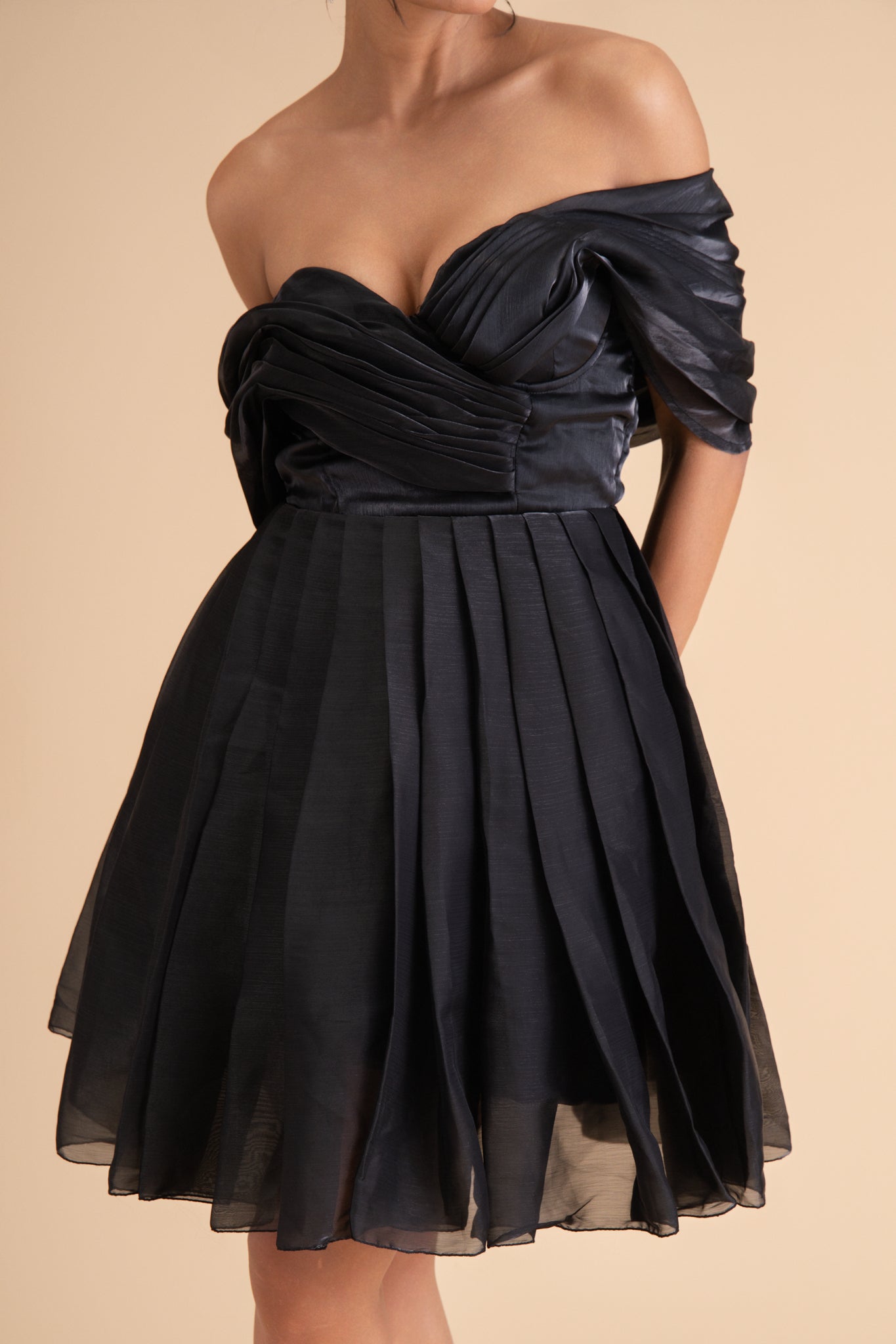 Off-Shoulder Organza Cocktail Dress