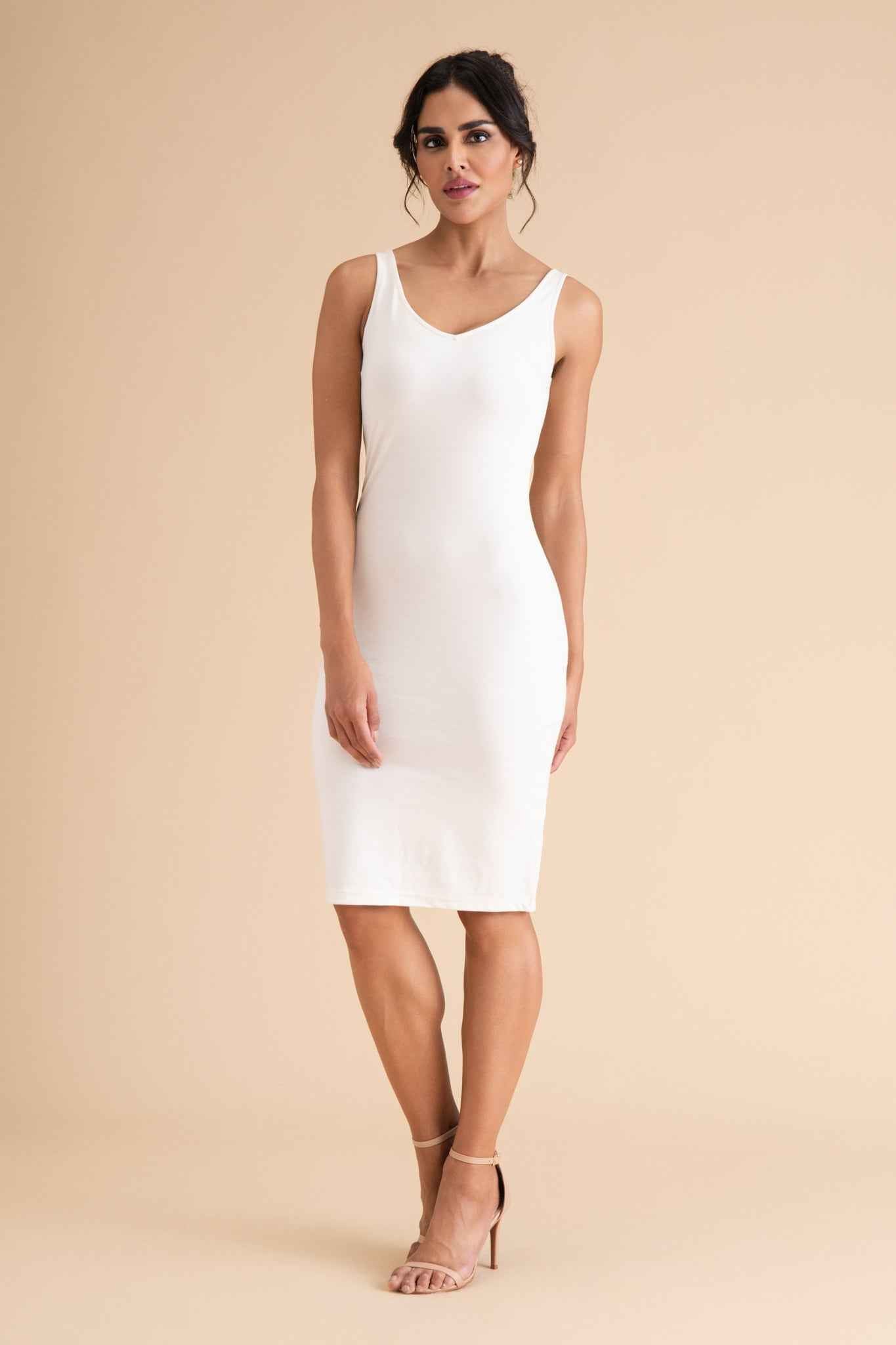 Tencel Bodycon Slip Dress In Cream
