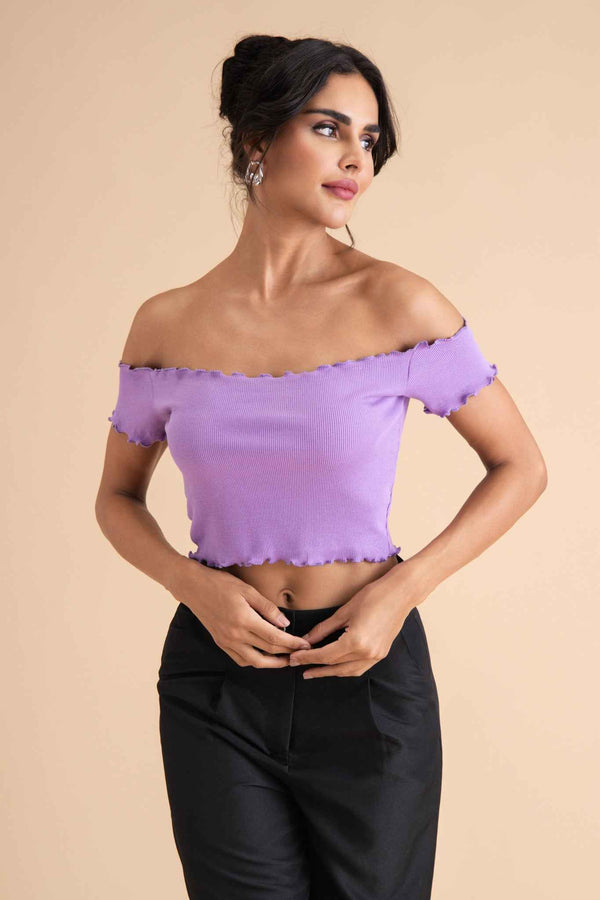 Ribbed Cotton Ruffle Top