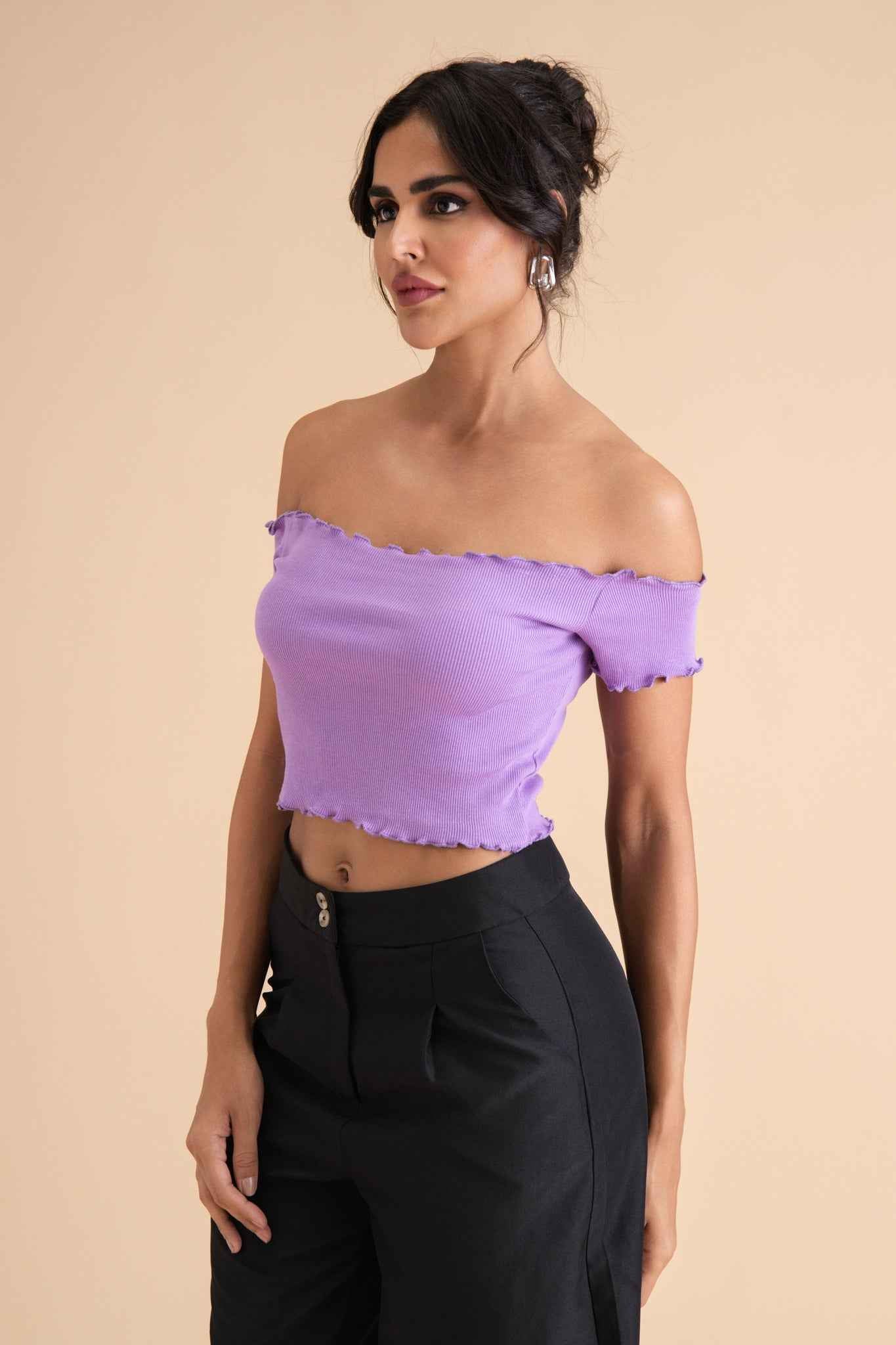 Ribbed Cotton Ruffle Top