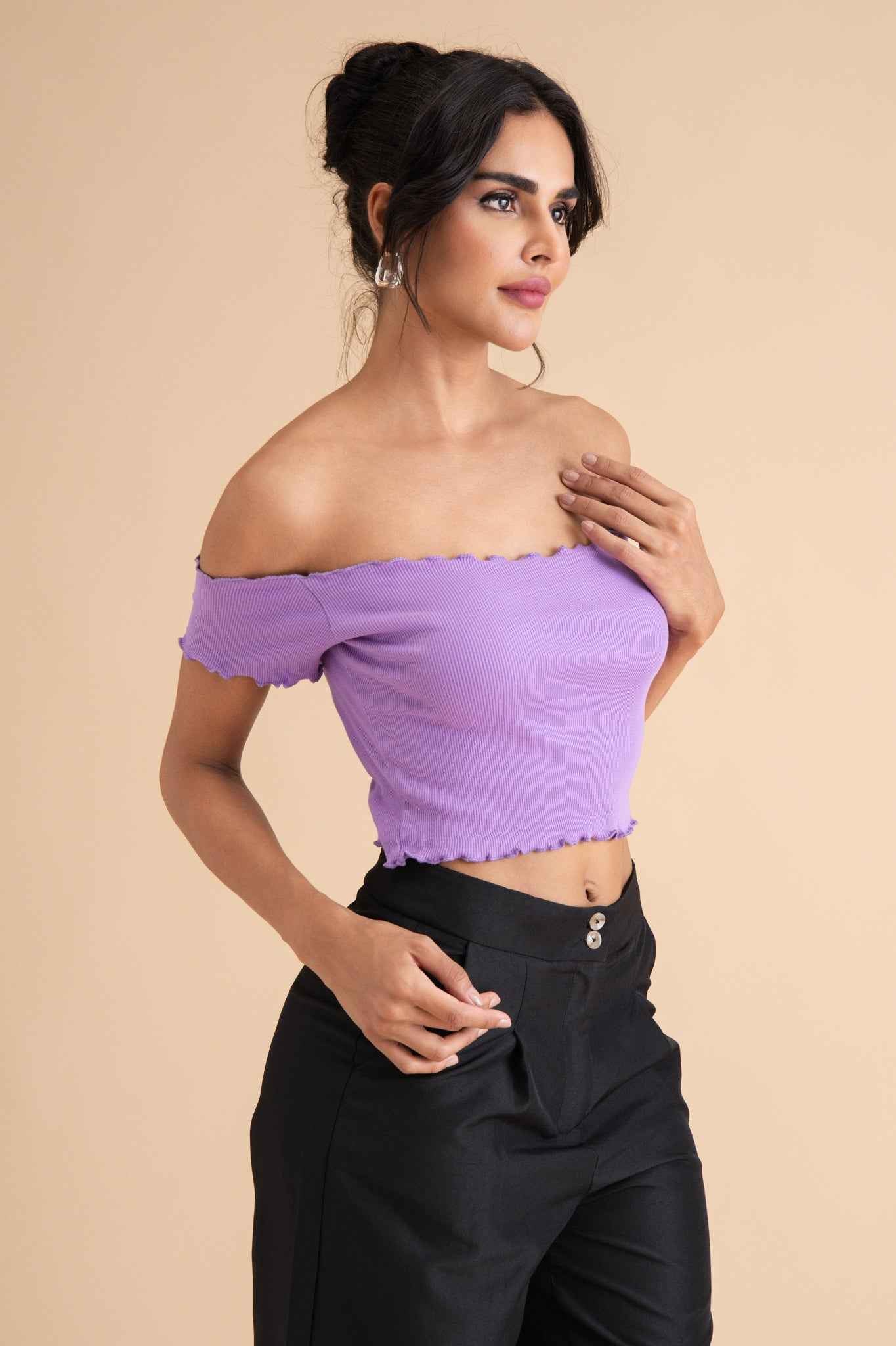 Ribbed Cotton Ruffle Top