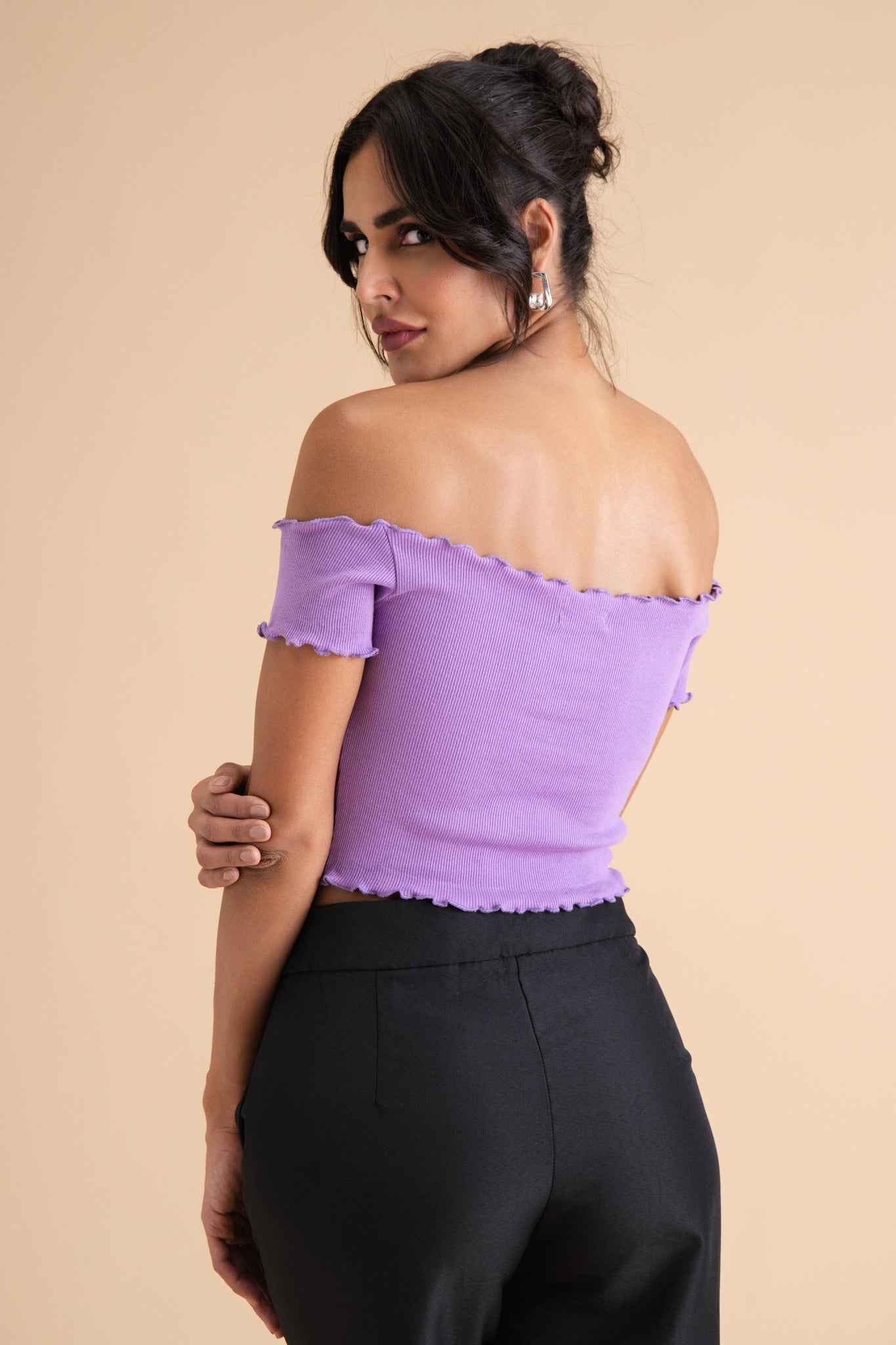 Ribbed Cotton Ruffle Top